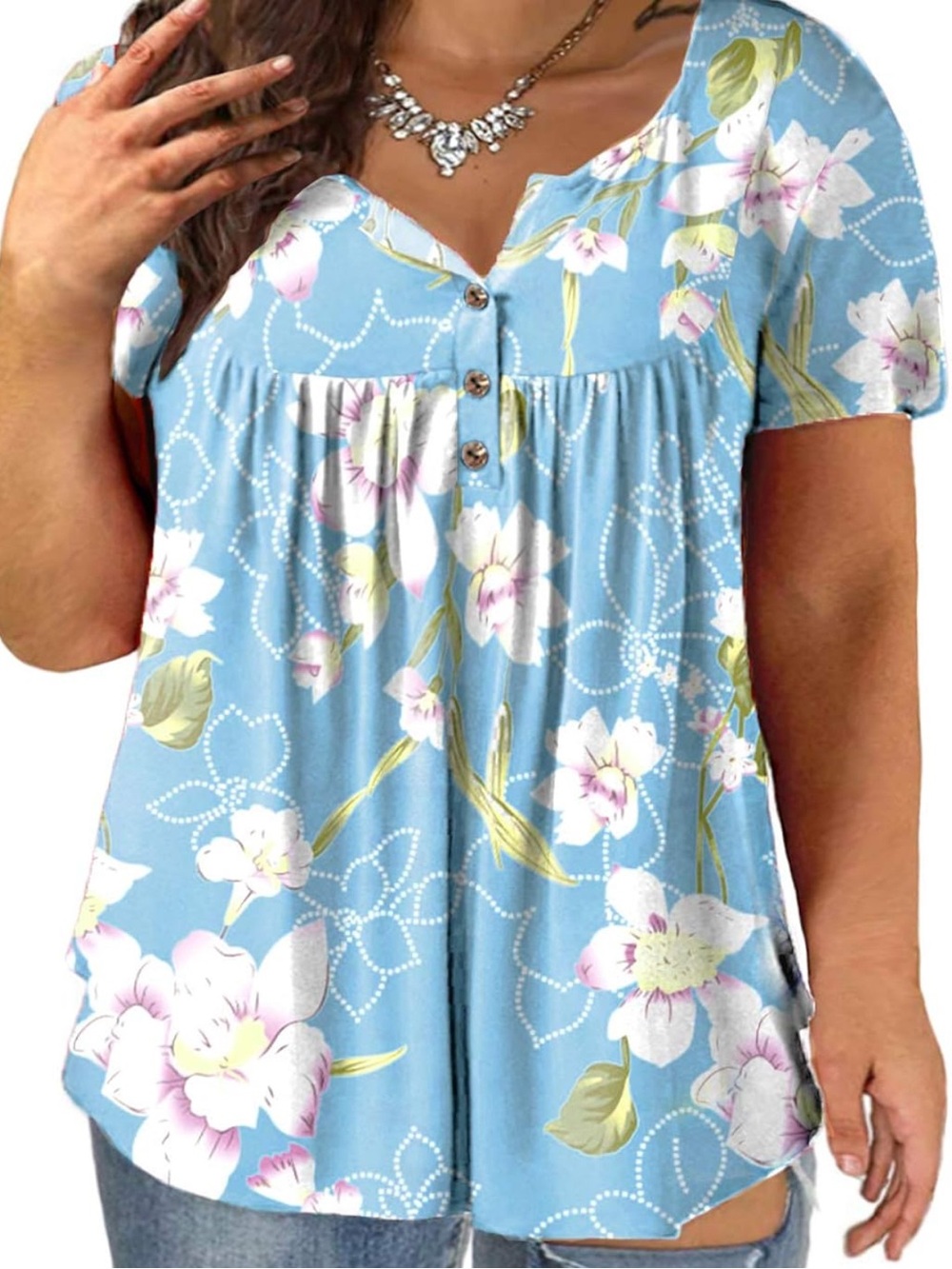 Floral Button-Front Floral Tunic Top Size 22W